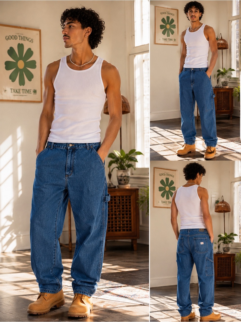 Smith’s Workwear Carpenter Jeans Men’s 42x32 Blue Utility Denim Relaxed Fit